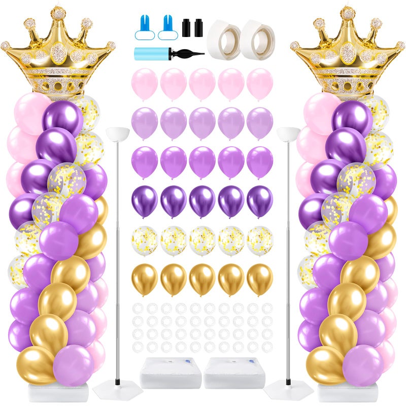 LaRandom 2 Sets Princess Balloon Column Stand Kit with Crown Exploding Star Foil Balloon Purple and Gold Balloons Arch Garland for Princess Birthday Wedding Baby Shower Decorations Party Supplies - Image 3