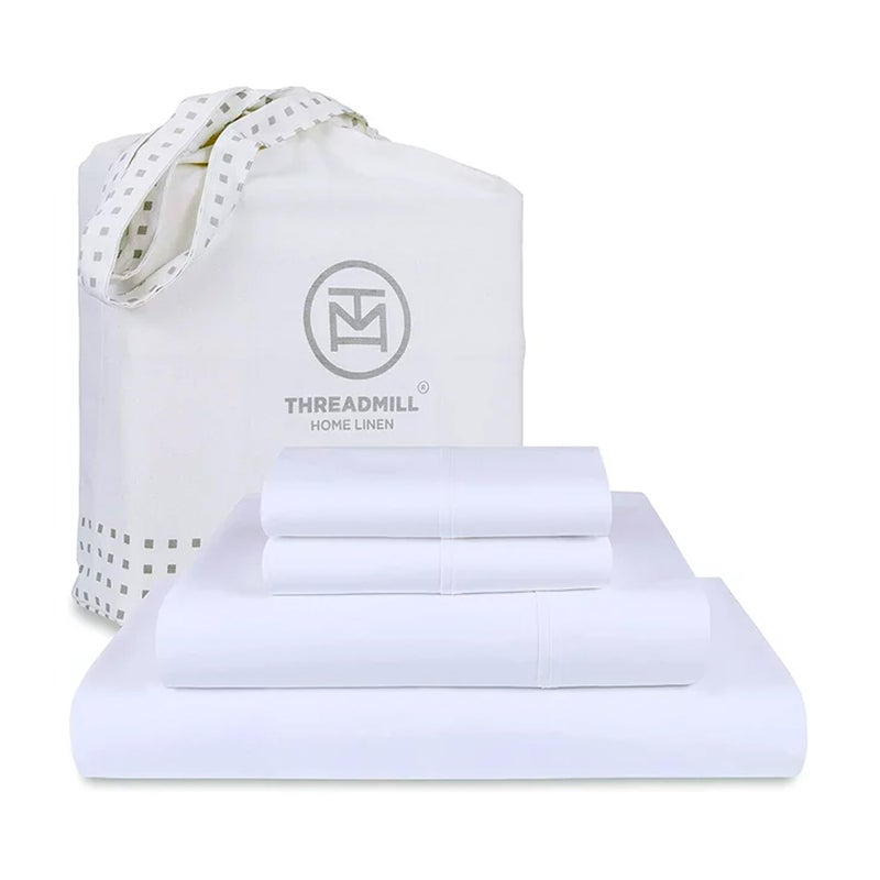 Threadmill 100% Supima Cotton Sheets King Size - 1200 Thread Count, 4Pc King Size Sheets Set, Smooth Sateen Weave King Sheets, Ultra Luxury Bed Sheets, 17" Deep Pocket King Sheet Set - White Sheets - Image 1