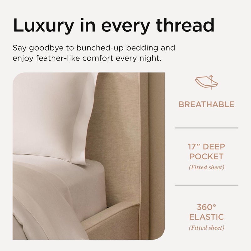 Threadmill 100% Supima Cotton Sheets King Size - 1200 Thread Count, 4Pc King Size Sheets Set, Smooth Sateen Weave King Sheets, Ultra Luxury Bed Sheets, 17" Deep Pocket King Sheet Set - White Sheets - Image 5