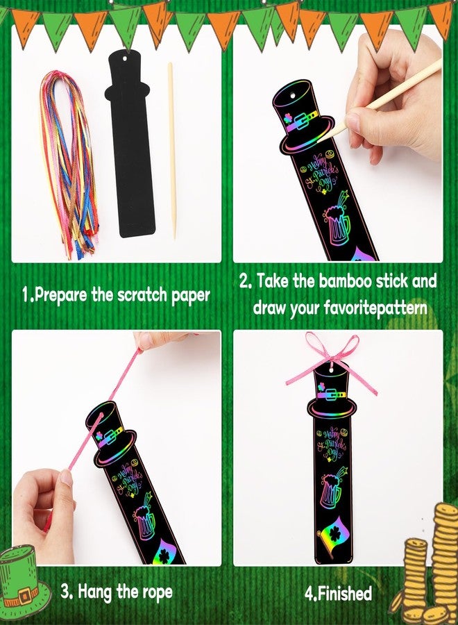 AUGSUN 96Pcs St Patricks Day Crafts for Kids, Rainbow Magic St. Patrick’s Day Scratch Art for Kids St Patricks Day Gifts Shamrock Bookmark Craft Kits DIY St Patricks Day Arts and Crafts Party Favors - Image 3