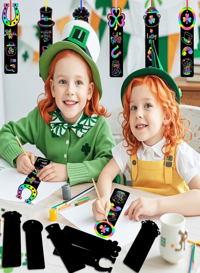 AUGSUN 96Pcs St Patricks Day Crafts for Kids, Rainbow Magic St. Patrick’s Day Scratch Art for Kids St Patricks Day Gifts Shamrock Bookmark Craft Kits DIY St Patricks Day Arts and Crafts Party Favors - Image 4