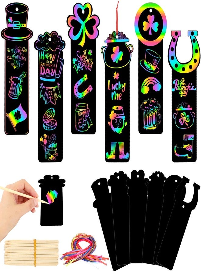 AUGSUN 96Pcs St Patricks Day Crafts for Kids, Rainbow Magic St. Patrick’s Day Scratch Art for Kids St Patricks Day Gifts Shamrock Bookmark Craft Kits DIY St Patricks Day Arts and Crafts Party Favors - Image 1