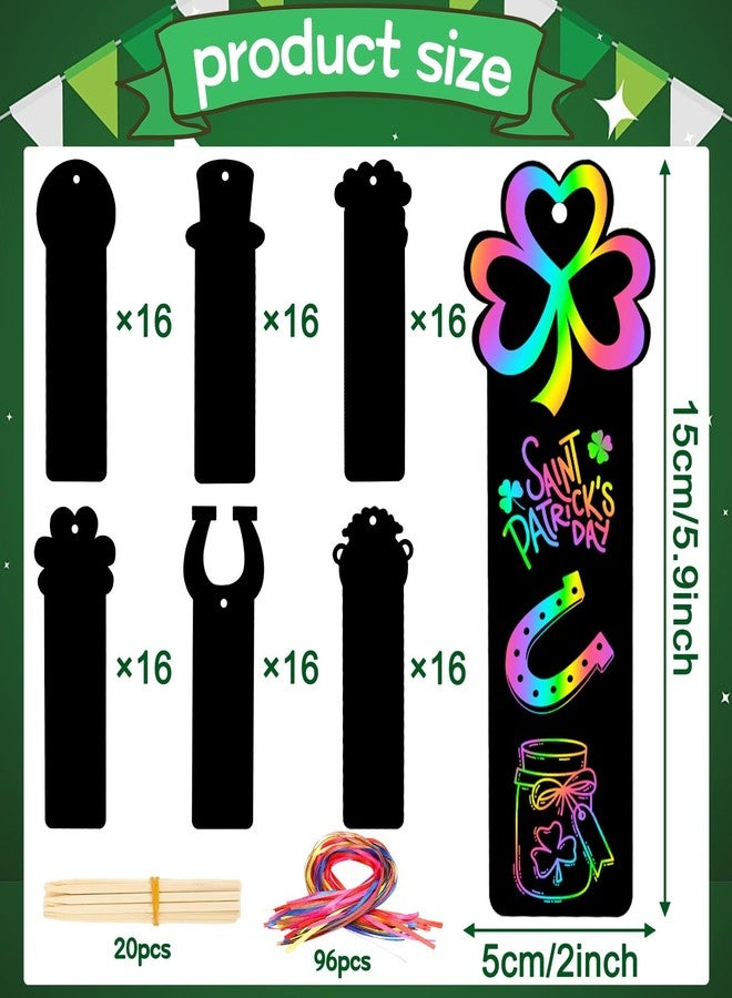 AUGSUN 96Pcs St Patricks Day Crafts for Kids, Rainbow Magic St. Patrick’s Day Scratch Art for Kids St Patricks Day Gifts Shamrock Bookmark Craft Kits DIY St Patricks Day Arts and Crafts Party Favors - Image 2