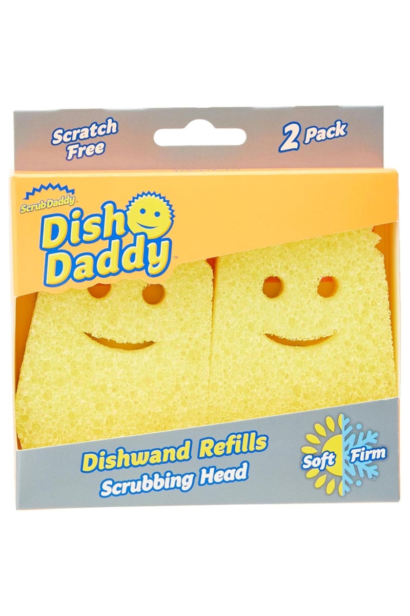 Scrub Daddy رؤوس استبدال فرشاة تنظيف سكراب دادي لوح غسل الصحون مع موزع صابون فرشاة تغيير القوام إسفنجات غسل الصحون القابلة للفصل رؤوس إسفنج سكراب دادي الأصفر 2 عبوة