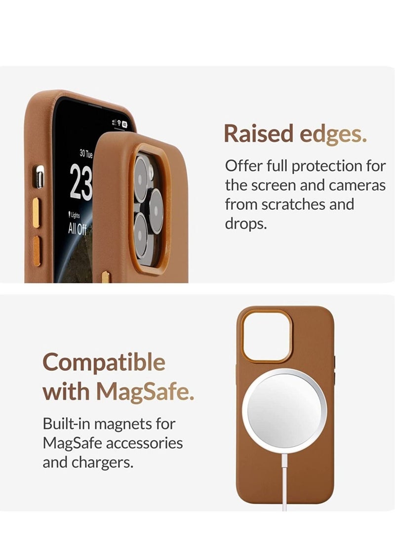 Raxoom (for iPhone 14 Pro Max) - European Nappa Leather Case - Smoothen and Soften Over Time - Compatible with Magsafe - Saddle Brown - Image 4