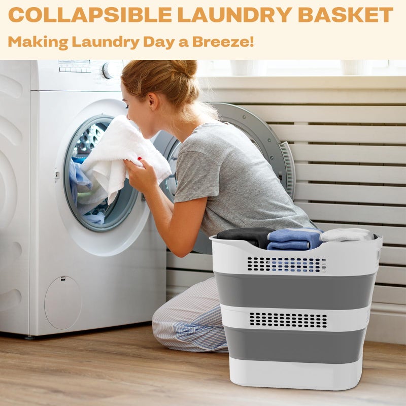 OOAMBB 43L(11.5Gallon) Collapsible Laundry Basket with Handles, Foldable Laundry Basket Plastc,Pop Up Tall Storage Container/Organizer/Clothes Hamper for Laundry (Grey,1 Pack) - Image 2