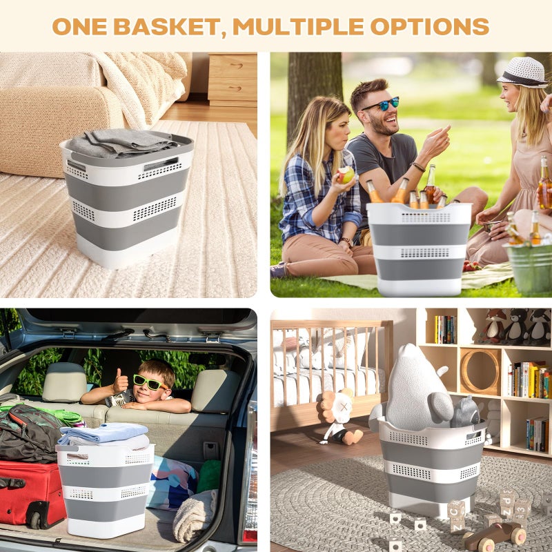 OOAMBB 43L(11.5Gallon) Collapsible Laundry Basket with Handles, Foldable Laundry Basket Plastc,Pop Up Tall Storage Container/Organizer/Clothes Hamper for Laundry (Grey,1 Pack) - Image 5
