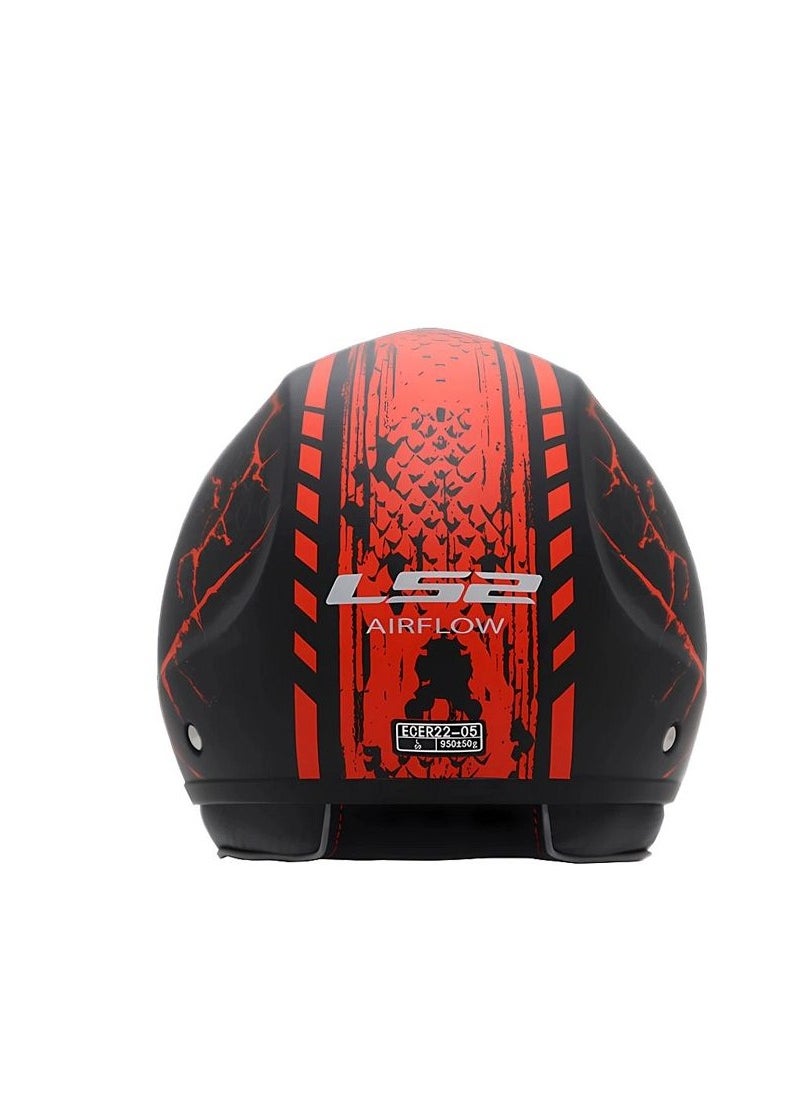LS2 HELMETS - LS2 HELMET OF562 Airflow HALF Face Racing Helmet - Color: Snake Matt Black Red - Image 1