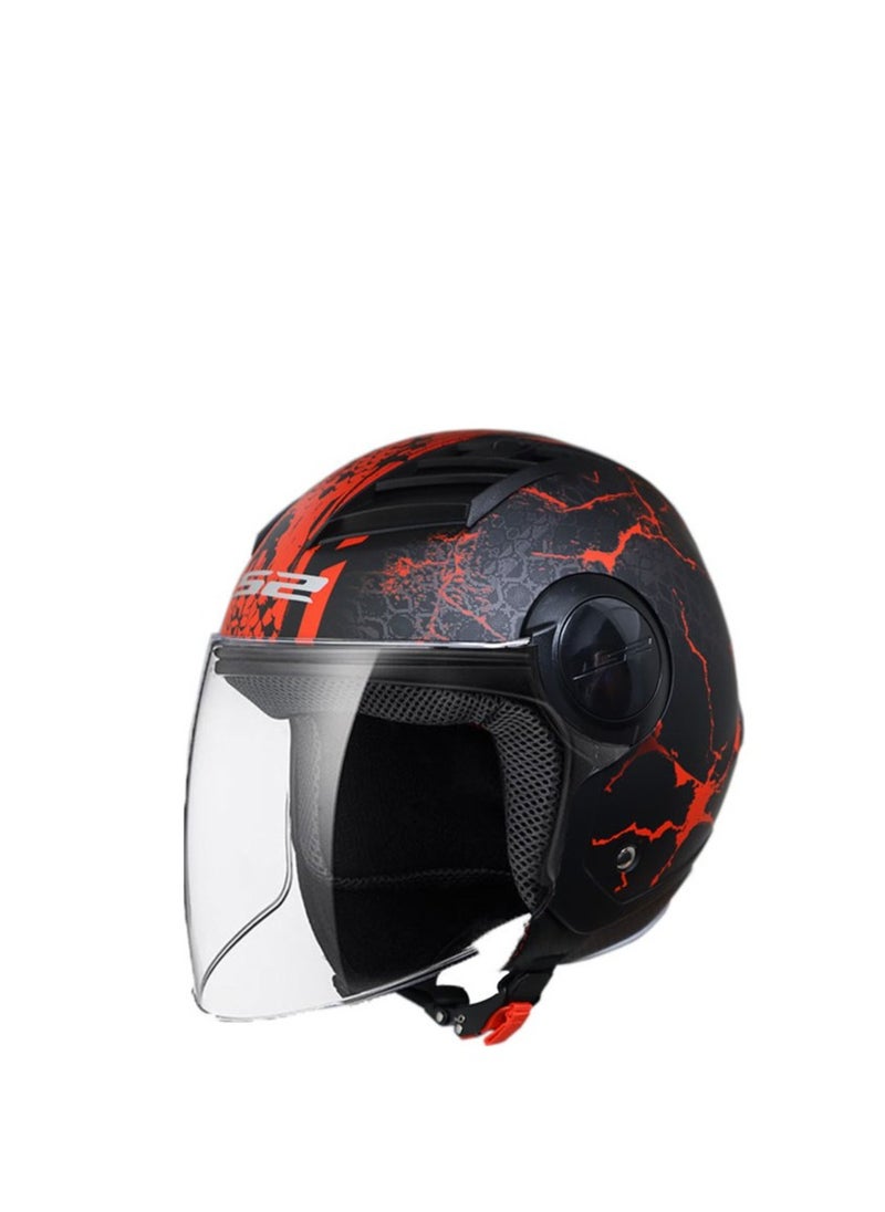 LS2 HELMETS - LS2 HELMET OF562 Airflow HALF Face Racing Helmet - Color: Snake Matt Black Red - Image 1