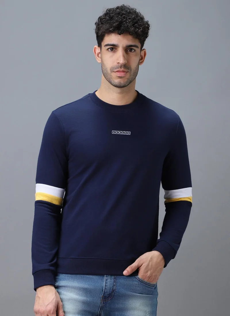 Urbano Fashion  Urbano Fashion Men's Blue Cotton Color Block Round Neck Sweatshirt for Men | Best Price UAE