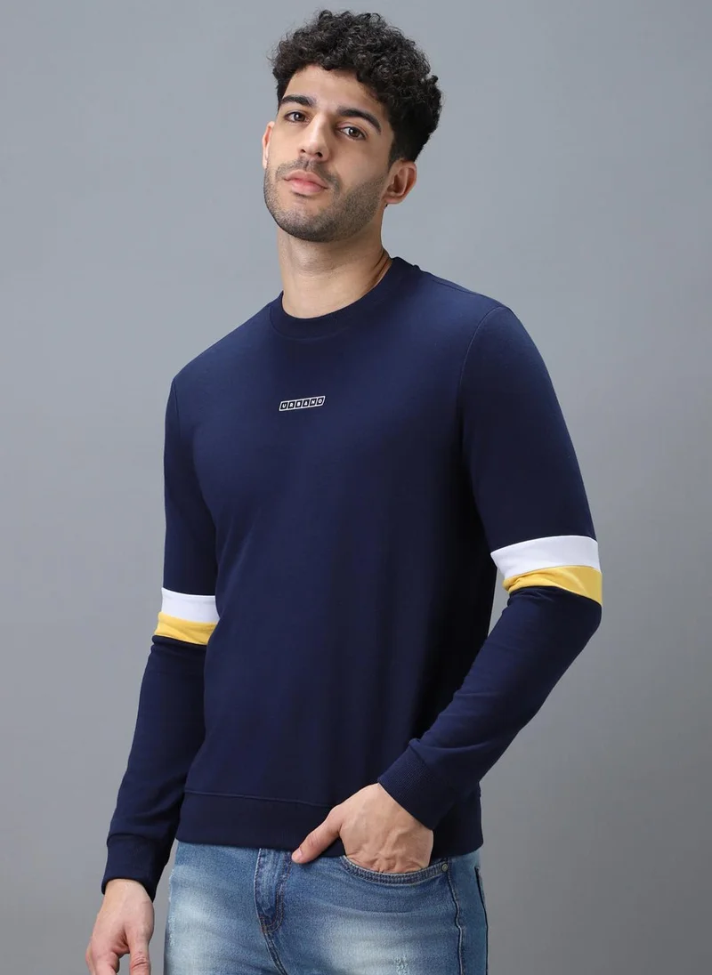 Urbano Fashion Men's Blue Cotton Color Block Round Neck Sweatshirt