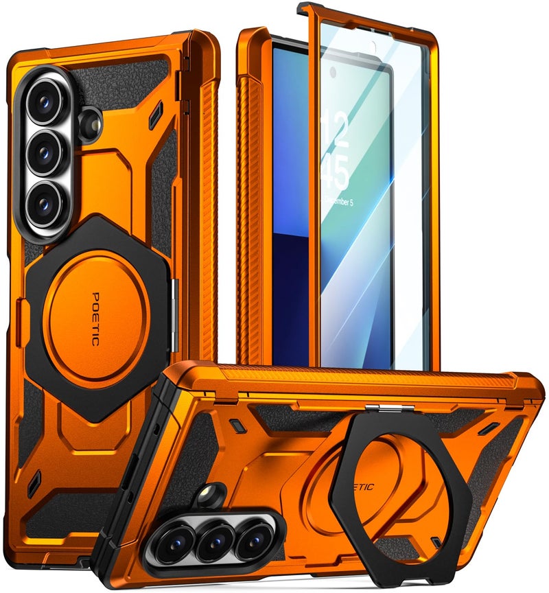 Poetic Spartan for Samsung Galaxy Z Fold 7 Case, [Hinge Protection][Magnetic Ring Adjustable Stand][Built-in Screen Protector][Compatible with MagSafe] Full-Body Rugged Phone Case, Metallic Orange - Image 1