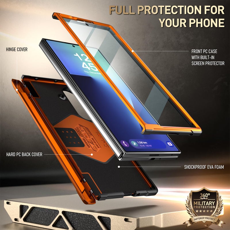 Poetic Spartan for Samsung Galaxy Z Fold 7 Case, [Hinge Protection][Magnetic Ring Adjustable Stand][Built-in Screen Protector][Compatible with MagSafe] Full-Body Rugged Phone Case, Metallic Orange - Image 3