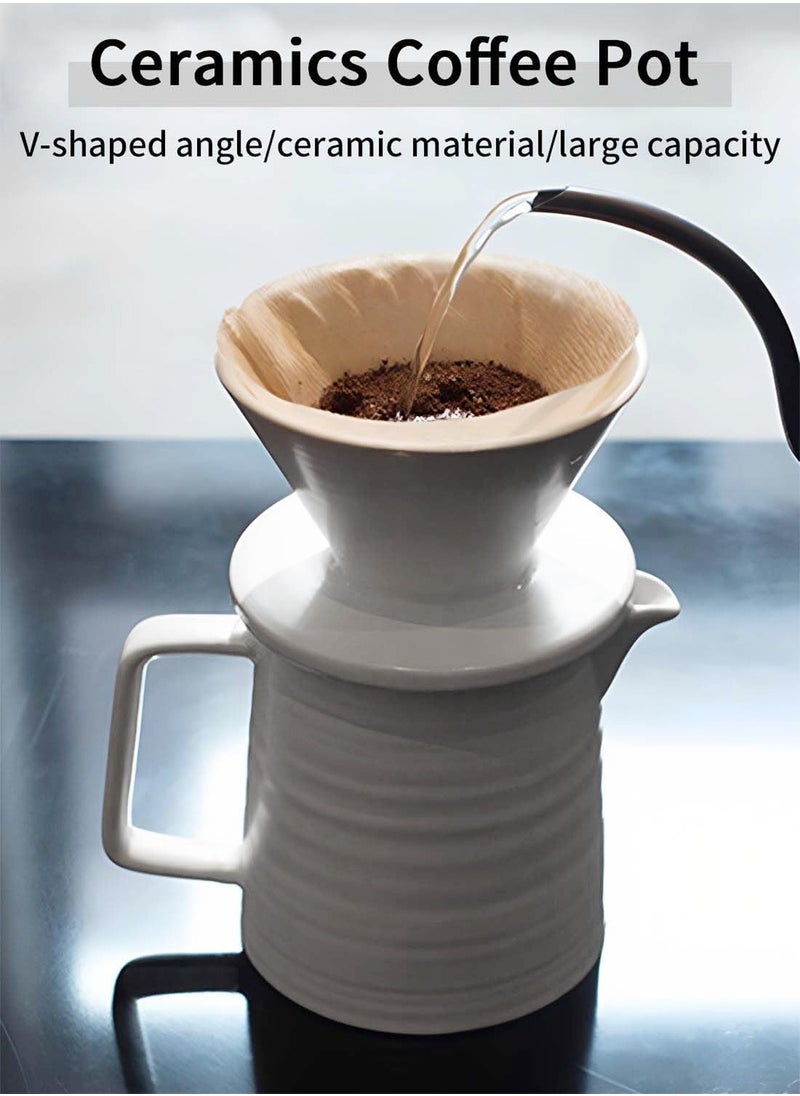 LEOKOR V60 Pour Over Coffee Maker Coffee Server with Glass Coffee Drip Set Coffee Filter 1-2 Cup Home Filter Coffee Maker 500ML White  - Image 2