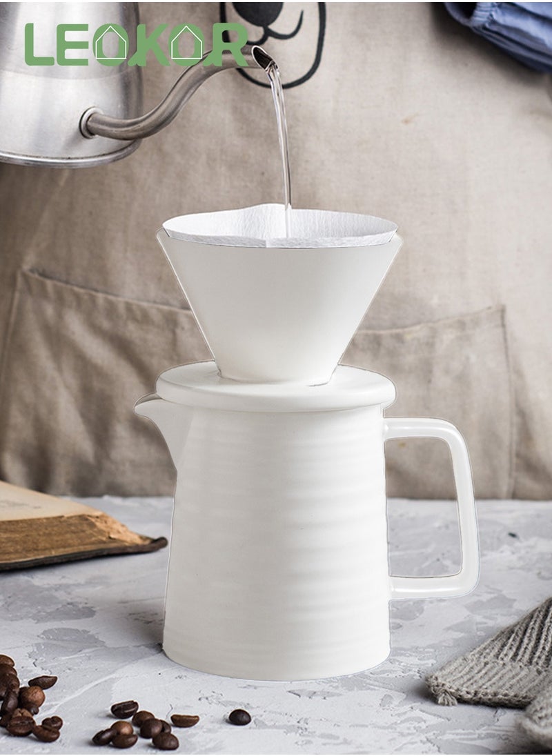 LEOKOR V60 Pour Over Coffee Maker Coffee Server with Glass Coffee Drip Set Coffee Filter 1-2 Cup Home Filter Coffee Maker 500ML White  - Image 1