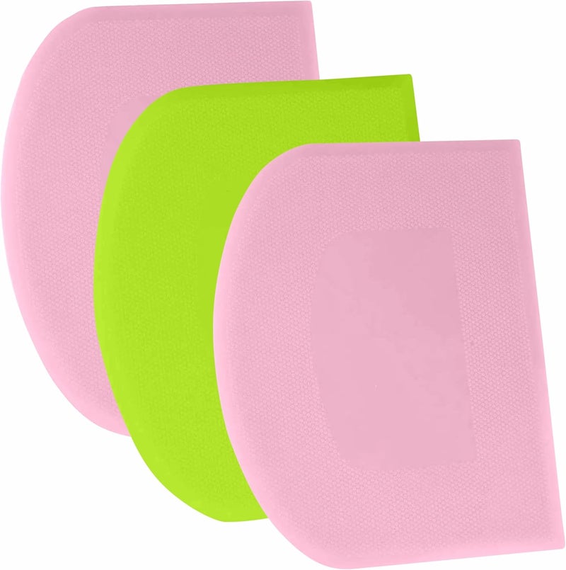 SURDOCA Dough Scraper Bench Scraper - 3P 13x7.9" Plastic Flexible Bowl Scraper, Sharp Edge & Angles Cake Scraper. Non-Slip Bakeware Decorating Tools Sculpting & Modeling Tools - Pink+Green+Pink - Image 1