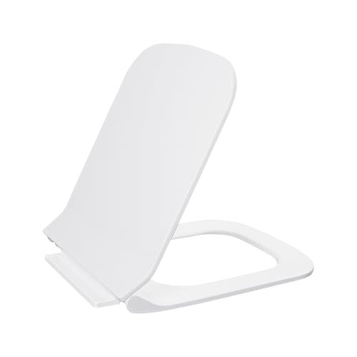 TAXAN POLYMERS TAXAN Squaricle Toilet Seat Cover (44cm x 34cm) | Hydraulic Soft Close Mechanism | Heavy Duty Polypropylene Western Commode Seat with DIY Installation Kit | Glossy White Finish - Image 1