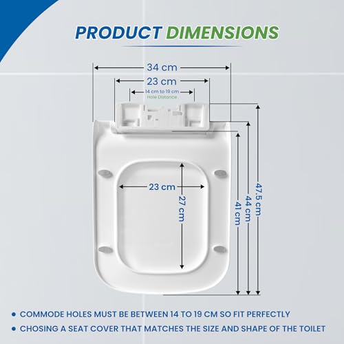 TAXAN POLYMERS TAXAN Squaricle Toilet Seat Cover (44cm x 34cm) | Hydraulic Soft Close Mechanism | Heavy Duty Polypropylene Western Commode Seat with DIY Installation Kit | Glossy White Finish - Image 2