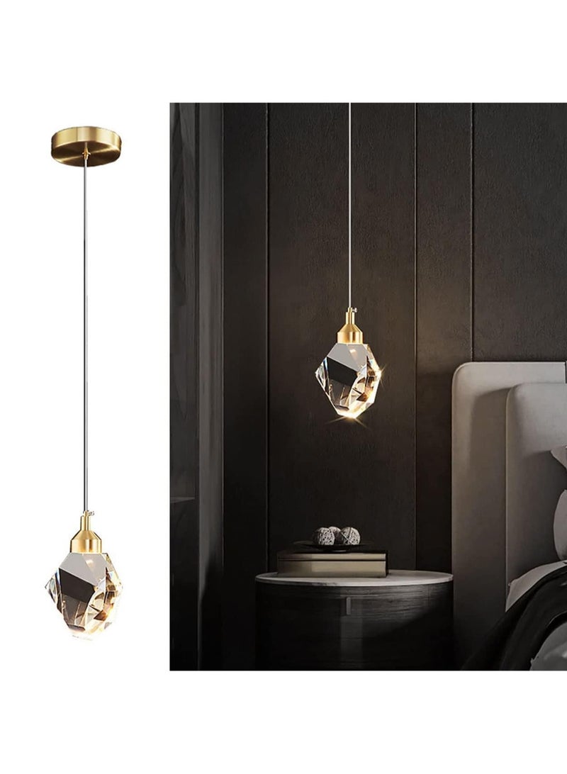 LOOPITYS Modern crystal chandelier, LED crystal chandelier (three color temperature 3000K-6000K, gold, diameter 10cm/3.9 inches, adjustable length 150cm), gold ceiling chandelier, suitable for kitchen, bedroom, dining room, living room - Image 1