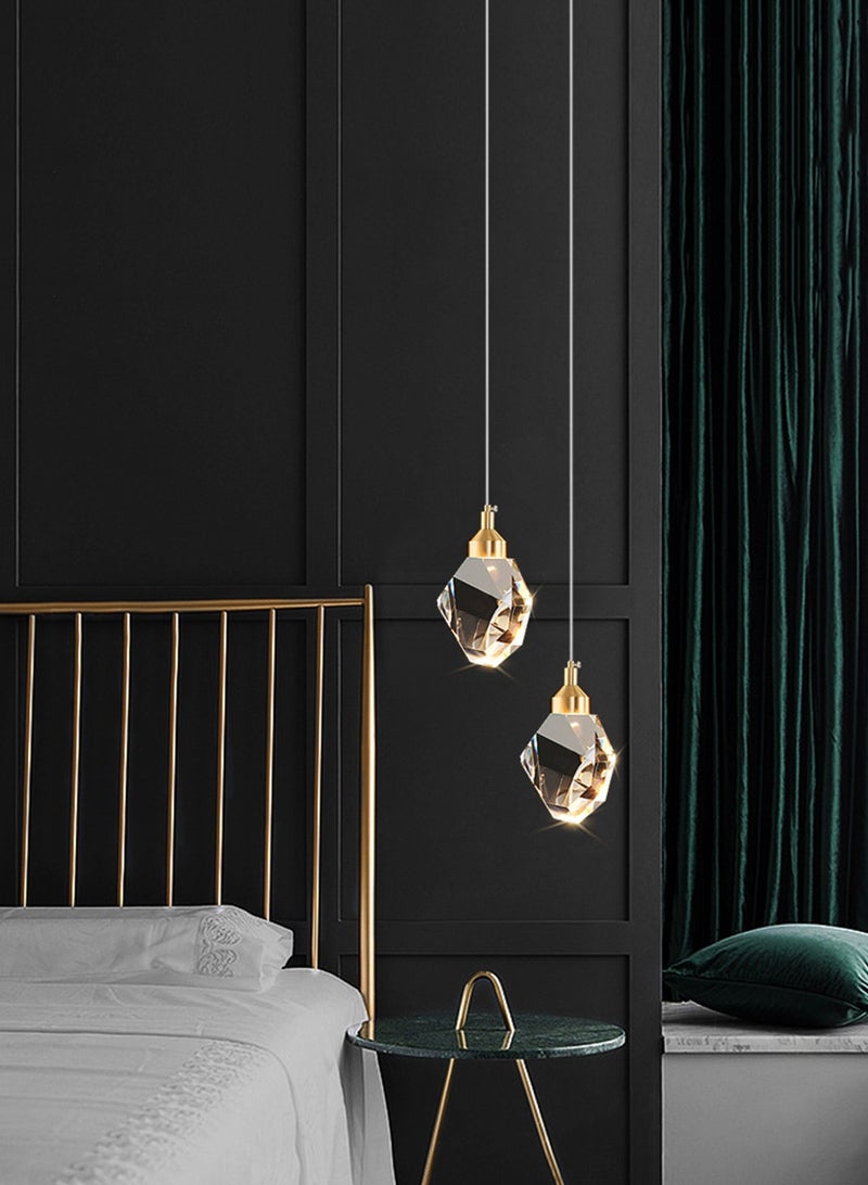 LOOPITYS Modern crystal chandelier, LED crystal chandelier (three color temperature 3000K-6000K, gold, diameter 10cm/3.9 inches, adjustable length 150cm), gold ceiling chandelier, suitable for kitchen, bedroom, dining room, living room - Image 2