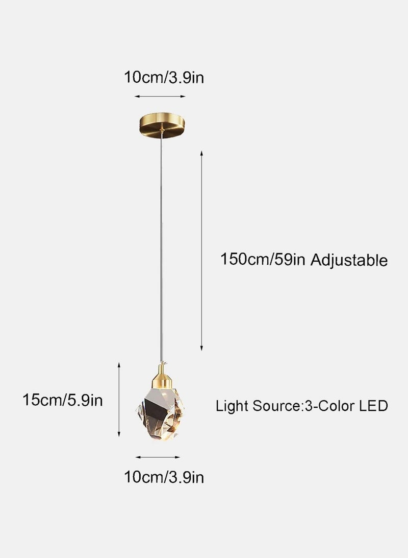 LOOPITYS Modern crystal chandelier, LED crystal chandelier (three color temperature 3000K-6000K, gold, diameter 10cm/3.9 inches, adjustable length 150cm), gold ceiling chandelier, suitable for kitchen, bedroom, dining room, living room - Image 3