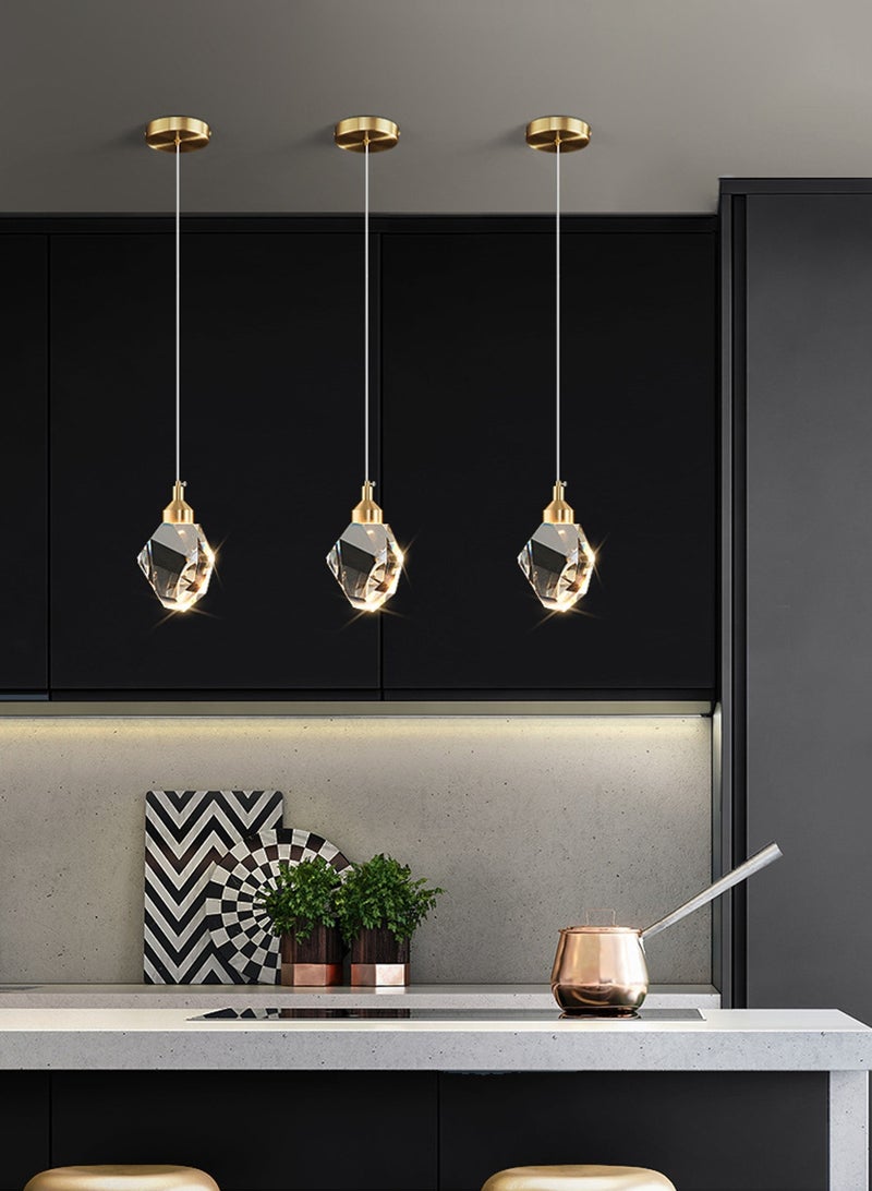 LOOPITYS Modern crystal chandelier, LED crystal chandelier (three color temperature 3000K-6000K, gold, diameter 10cm/3.9 inches, adjustable length 150cm), gold ceiling chandelier, suitable for kitchen, bedroom, dining room, living room - Image 4