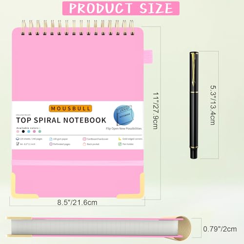 Mousbull Top Spiral Notebook, A4 Hardcover Top Bound Steno Pads, 240 Pages 100gsm College Ruled Left Handed Notebook Journal for Work, School, Meeting Writing - Pink, 8.5" x 11" - Image 3