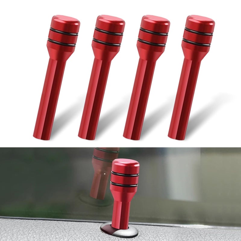 ZKFAR 4 PCS 1.92" x 0.47" Car Door Lock Knobs, Aluminum Alloy Inner Door Lock Pull Pins, Automotive Inner Door Pull Pins Decor, Universal for Most Cars, Trucks, SUVs, RVs (Red)