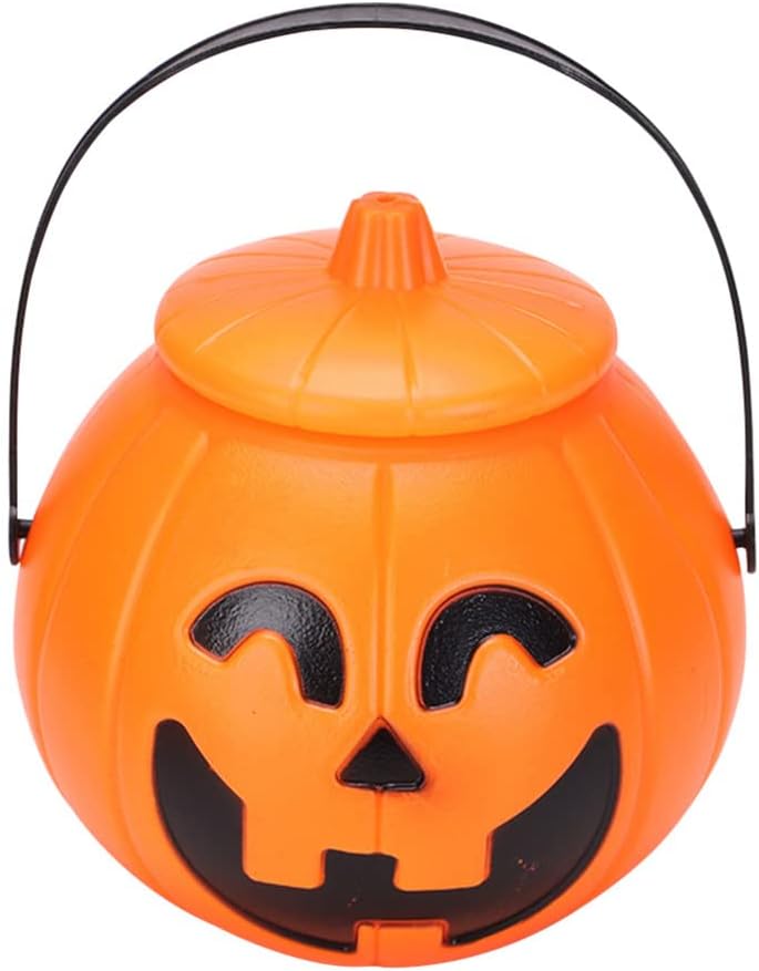 woobles Pumpkin Candy Pail Holder 1Pcs Plastic Pumpkin Bucket Halloween Pumpkin Basket with Lids Trick or Treat Candy Holders for Kids Halloween Party Supplies Witch Cauldron Pot 1PCS - Image 1