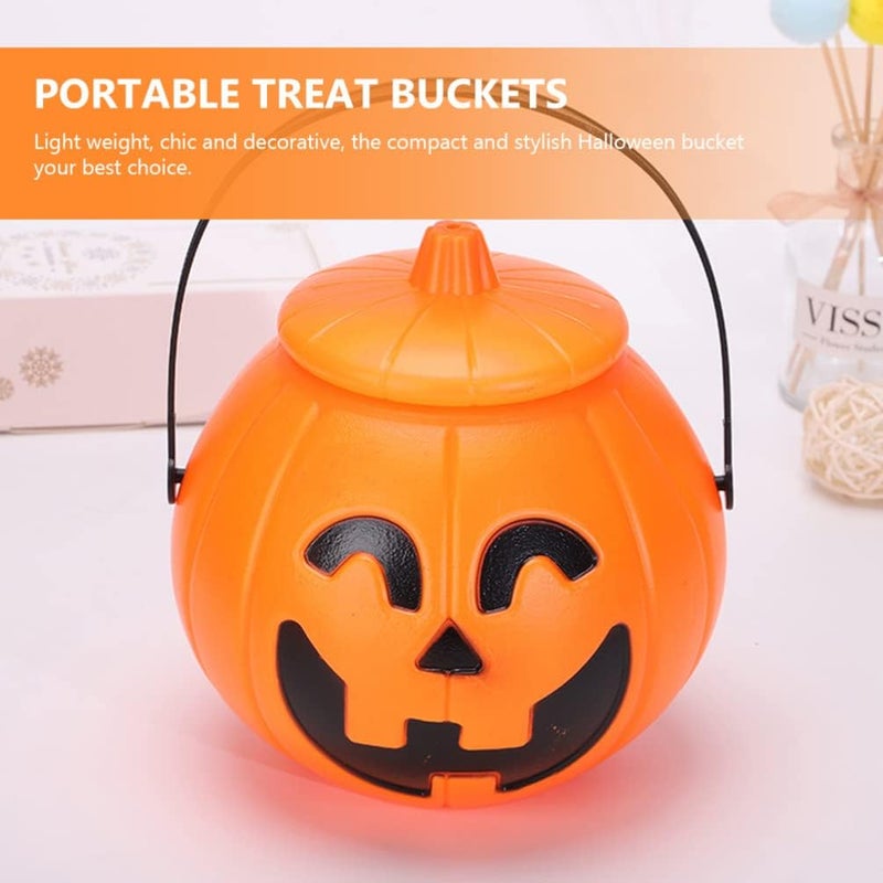 woobles Pumpkin Candy Pail Holder 1Pcs Plastic Pumpkin Bucket Halloween Pumpkin Basket with Lids Trick or Treat Candy Holders for Kids Halloween Party Supplies Witch Cauldron Pot 1PCS - Image 3