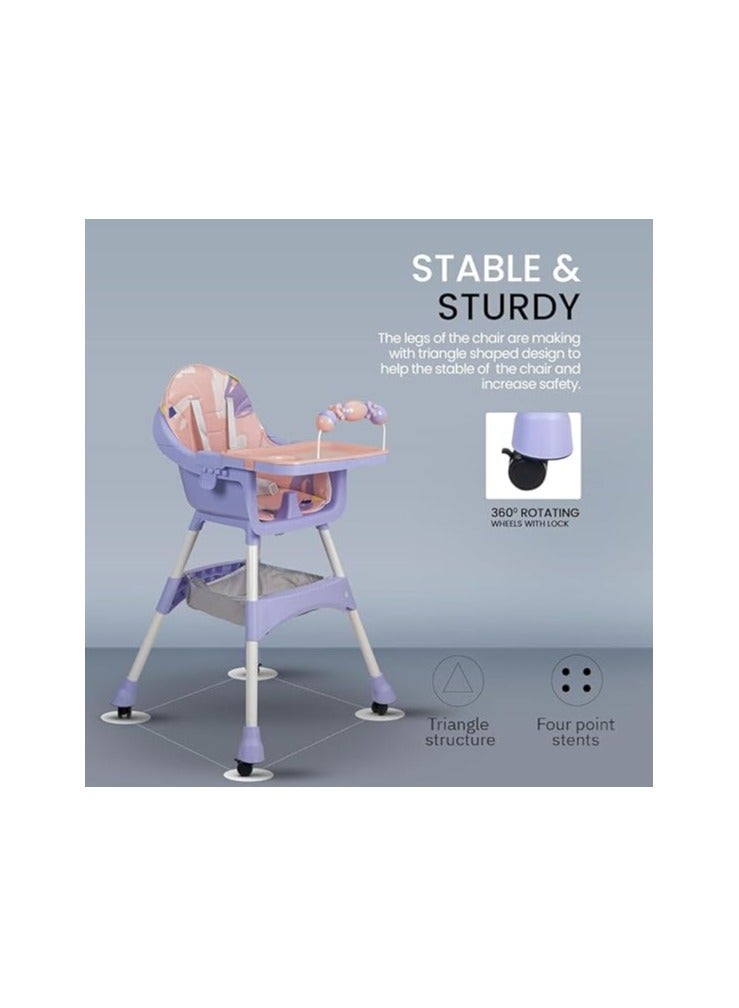 Fantastic-Kids-Toys Convertible High Chair with Adjustable Height and Footrest, Baby Feeding Booster Seat with Tray, Wheels, Safety Belt for Toddlers, Code  - Image 4