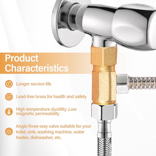 Breezliy Brass Angle Stop Add-A-Tee Valve 3/8" Compression Inlet by 1/4" Compression Outlet Easy Connect Tee (2 Pack) - Image 2
