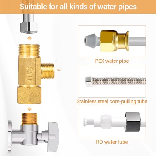 Breezliy Brass Angle Stop Add-A-Tee Valve 3/8" Compression Inlet by 1/4" Compression Outlet Easy Connect Tee (2 Pack) - Image 4