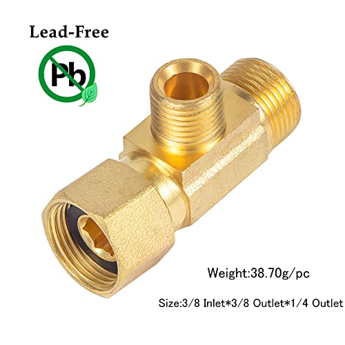 Breezliy Brass Angle Stop Add-A-Tee Valve 3/8" Compression Inlet by 1/4" Compression Outlet Easy Connect Tee (2 Pack) - Image 5