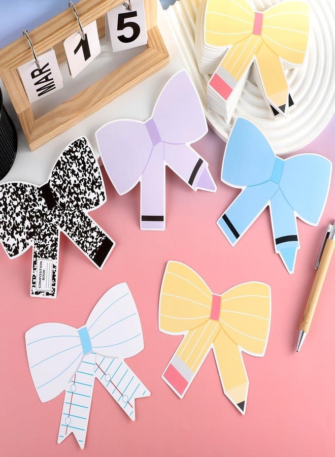OBUSATT 60 Pcs Back to School Bow Cutouts Classroom Decorations Composition Notebook Bulletin Board Decorations Set Pencil Crayon Bowtie Paper Accents for Back to School Office Home Chalkboard Door Wall Decor - Image 4