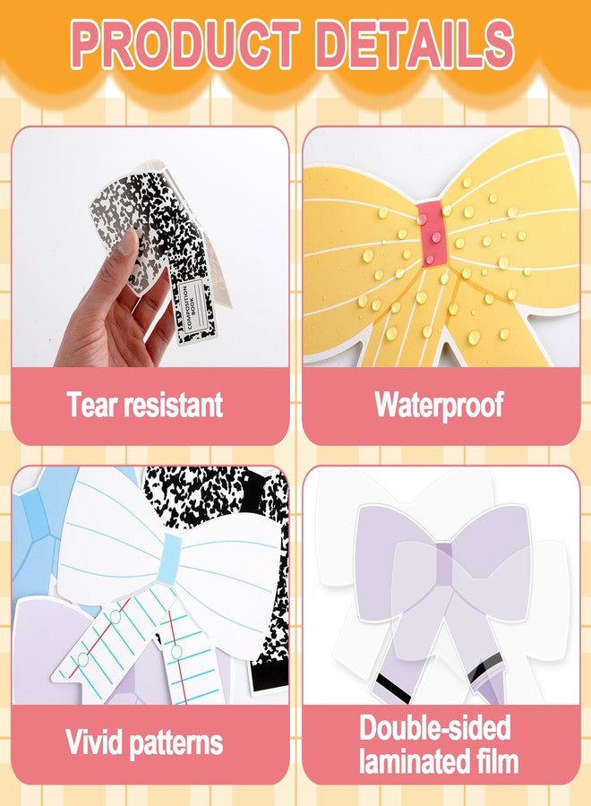 OBUSATT 60 Pcs Back to School Bow Cutouts Classroom Decorations Composition Notebook Bulletin Board Decorations Set Pencil Crayon Bowtie Paper Accents for Back to School Office Home Chalkboard Door Wall Decor - Image 3