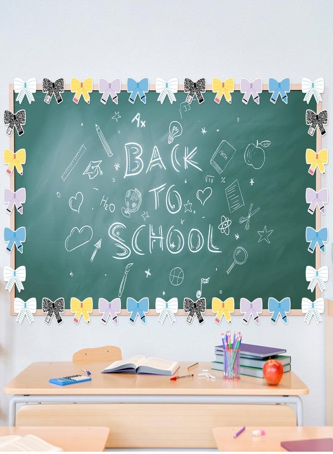 OBUSATT 60 Pcs Back to School Bow Cutouts Classroom Decorations Composition Notebook Bulletin Board Decorations Set Pencil Crayon Bowtie Paper Accents for Back to School Office Home Chalkboard Door Wall Decor - Image 5