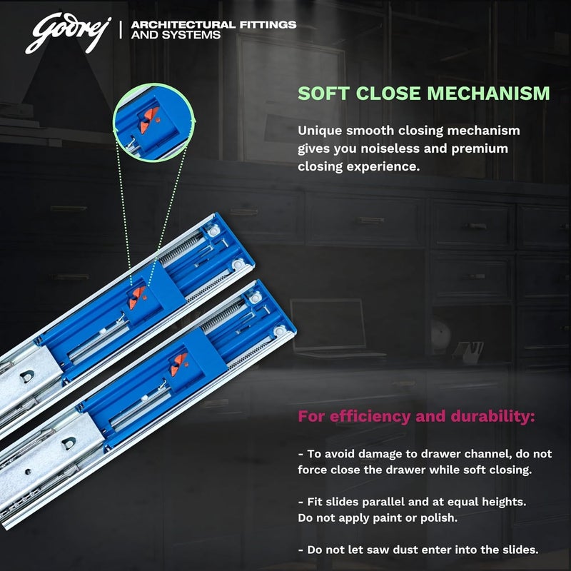 Godrej Locking Solutions and Systems GODREJ Drawer Channel Soft Close Drawer Channel Length 16inch 35kg Capacity 100 Extension Strong and Smooth Operation for Wooden and Metal Drawers in Kitchen Wardrobe Office  - Image 4