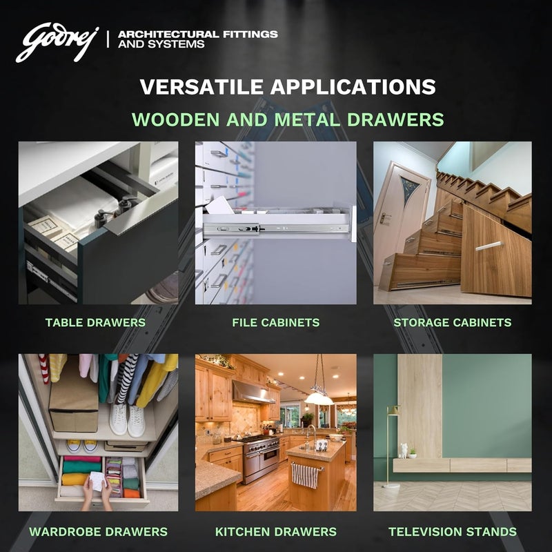 Godrej Locking Solutions and Systems GODREJ Drawer Channel Soft Close Drawer Channel Length 16inch 35kg Capacity 100 Extension Strong and Smooth Operation for Wooden and Metal Drawers in Kitchen Wardrobe Office  - Image 3