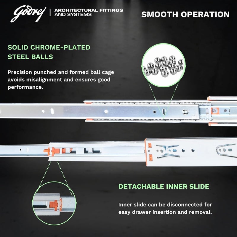 Godrej Locking Solutions and Systems GODREJ Drawer Channel Soft Close Drawer Channel Length 16inch 35kg Capacity 100 Extension Strong and Smooth Operation for Wooden and Metal Drawers in Kitchen Wardrobe Office  - Image 5