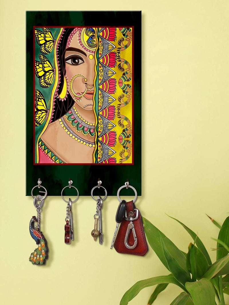 999STORE keys holder for home holder wall mount hanger organizer Indane Women Face key stand for wall (MDF_7.5X12 Inch_Multi) KeyholderP075 - Image 1