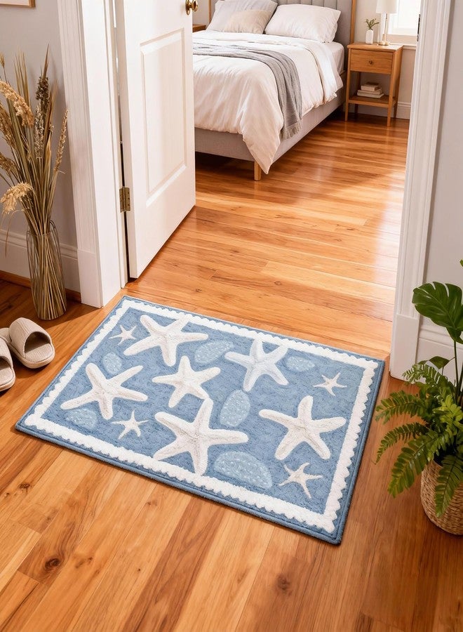 Moorfowl Starfish Seashell Bath Mat Ocean Sea Theme, 15.75" W x 24.02" L, Soft and Absorbent Blue Bathroom Rugs Non-Slip Washable Beach Door Mat for Kitchen Bedroom Laundry Entryway Decor - Image 4