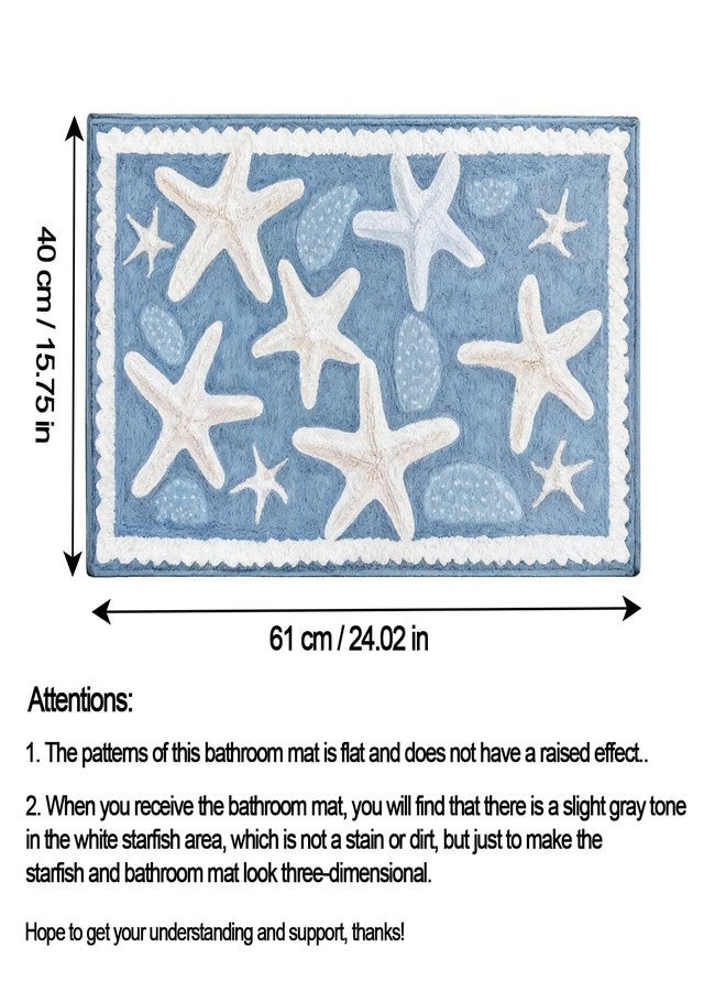 Moorfowl Starfish Seashell Bath Mat Ocean Sea Theme, 15.75" W x 24.02" L, Soft and Absorbent Blue Bathroom Rugs Non-Slip Washable Beach Door Mat for Kitchen Bedroom Laundry Entryway Decor - Image 2