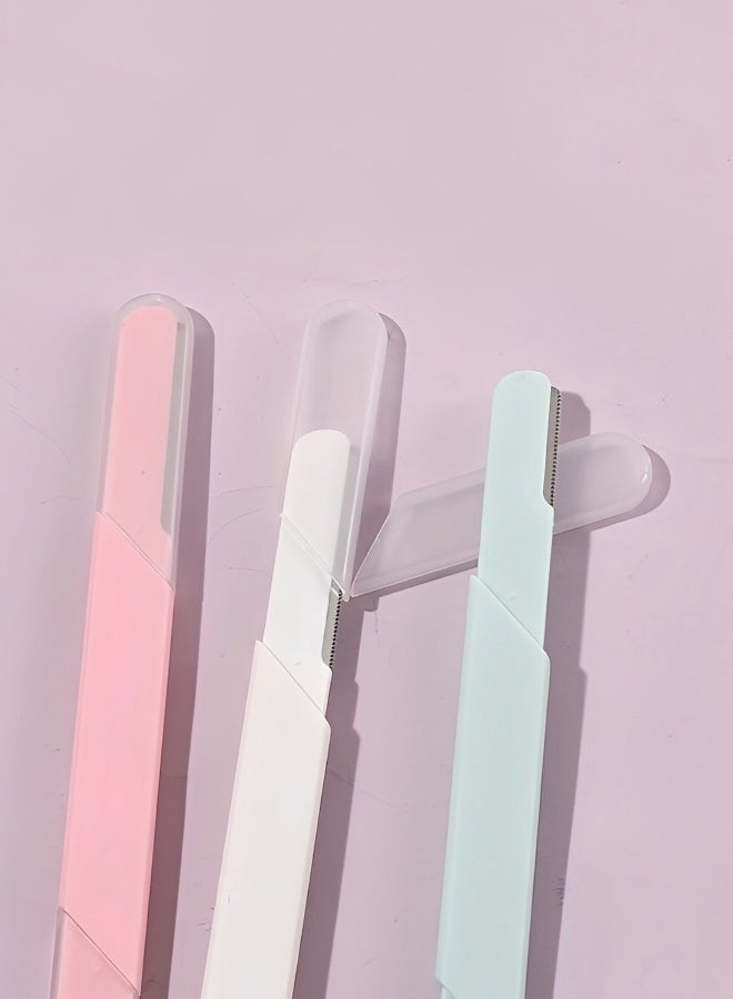 3 Packs Dual Ended Reusable Face and Brow Razors Pastel two in one Grooming Tools for Facial Hair Removal Exfoliation and Precise Brow Shaping with Protective Caps - Image 4