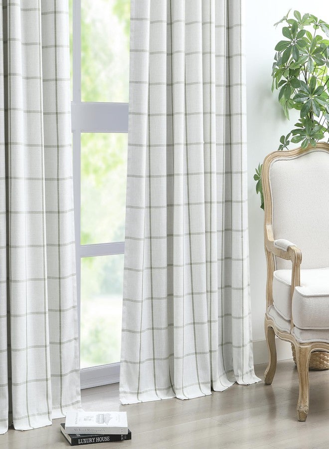 Vision Home Sage Green Plaid Linen Pinch Pleated Full Blackout Curtains Checkered Thermal Insulated Window Panels 95 inch for Bedroom Living Room Darkening Rustic Pleat Drapes with Hooks 40" Wx95 Lx2 - Image 2