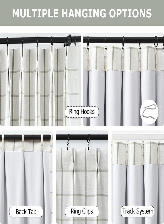 Vision Home Sage Green Plaid Linen Pinch Pleated Full Blackout Curtains Checkered Thermal Insulated Window Panels 95 inch for Bedroom Living Room Darkening Rustic Pleat Drapes with Hooks 40" Wx95 Lx2 - Image 3