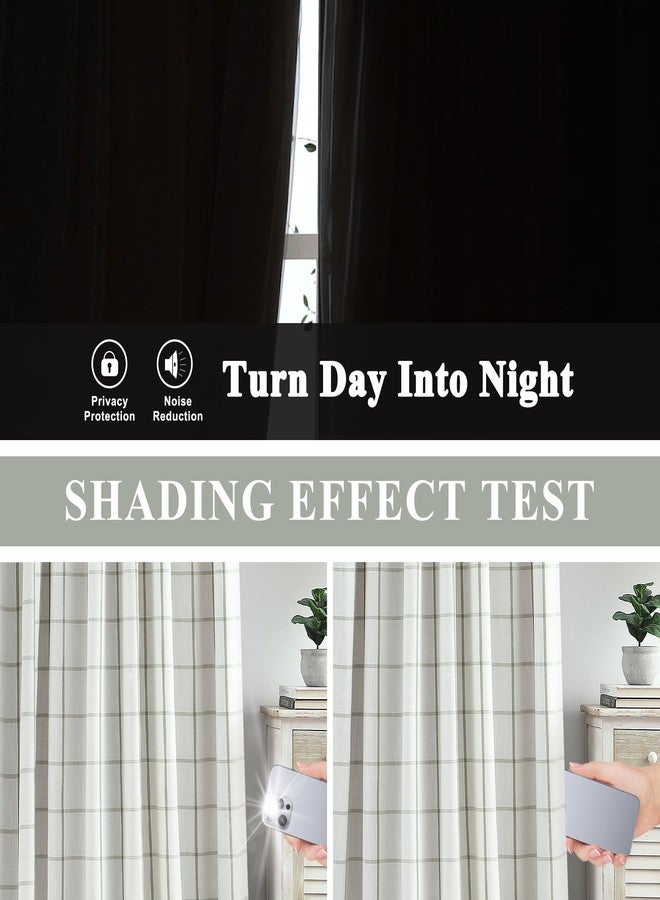 Vision Home Sage Green Plaid Linen Pinch Pleated Full Blackout Curtains Checkered Thermal Insulated Window Panels 95 inch for Bedroom Living Room Darkening Rustic Pleat Drapes with Hooks 40" Wx95 Lx2 - Image 4