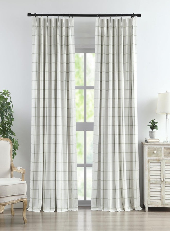 Vision Home Sage Green Plaid Linen Pinch Pleated Full Blackout Curtains Checkered Thermal Insulated Window Panels 95 inch for Bedroom Living Room Darkening Rustic Pleat Drapes with Hooks 40" Wx95 Lx2 - Image 1