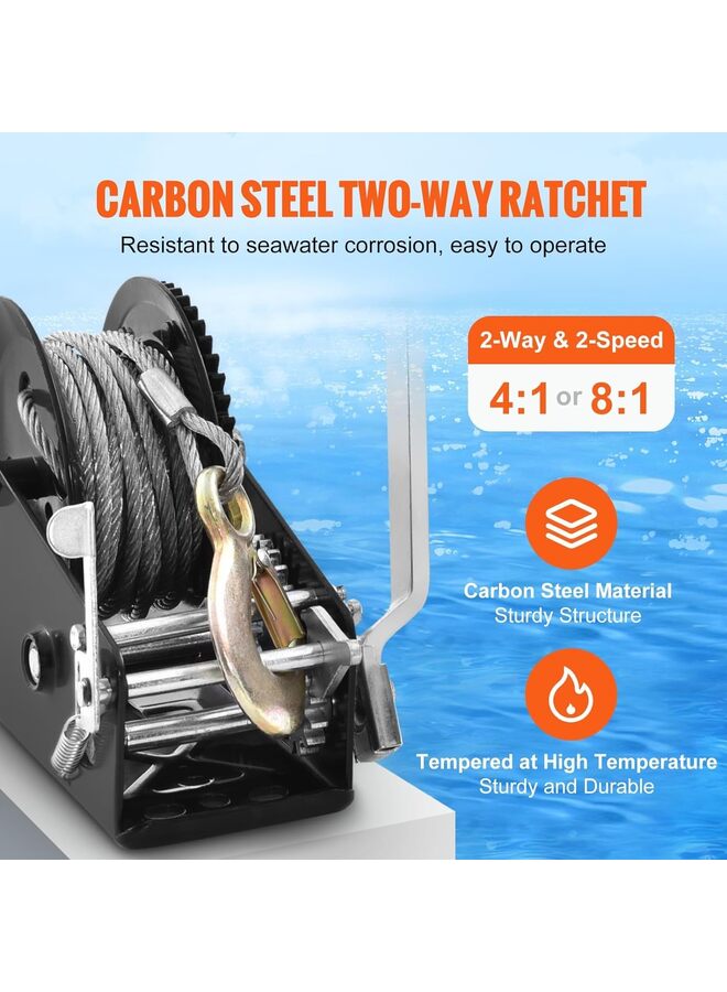 رافعة يدوية بمقبض، كابل فولاذي 3500 رطل، رافعة مقطورة قارب شديدة التحمل، كابل سلك فولاذي بطول 22 قدمًا، وسقاطة ثنائية الاتجاه، تعمل يدويًا لسحب المقطورات أو القوارب أو المركبات الرباعية - Image 5