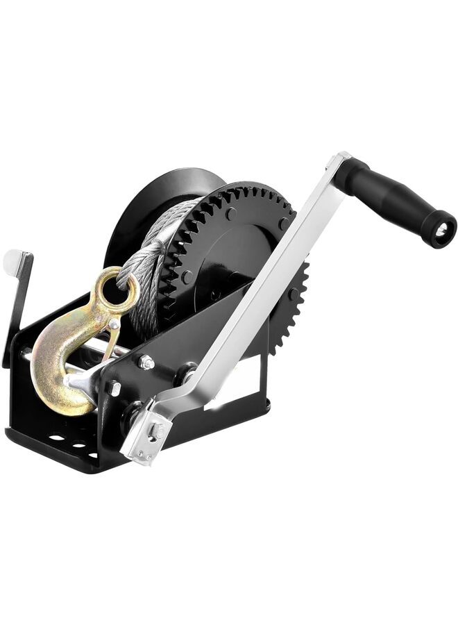 رافعة يدوية بمقبض، كابل فولاذي 3500 رطل، رافعة مقطورة قارب شديدة التحمل، كابل سلك فولاذي بطول 22 قدمًا، وسقاطة ثنائية الاتجاه، تعمل يدويًا لسحب المقطورات أو القوارب أو المركبات الرباعية - Image 1